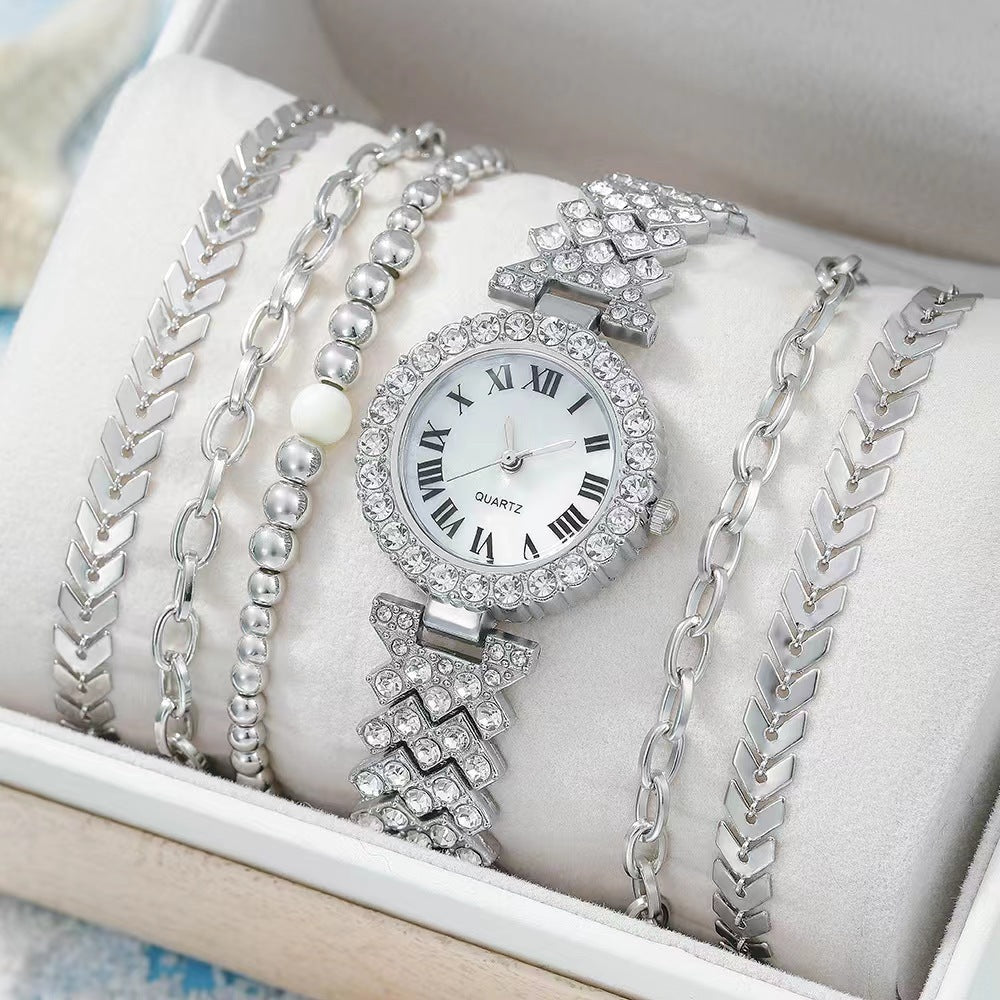 Diamond Women's Bracelet Watch Luxury Fashion Gift Box Watch Bracelet Six-piece Set