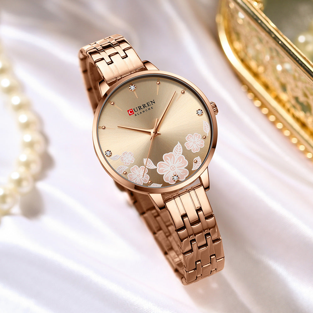 Women's Steel Belt Fashion Flower Casual Quartz Watch