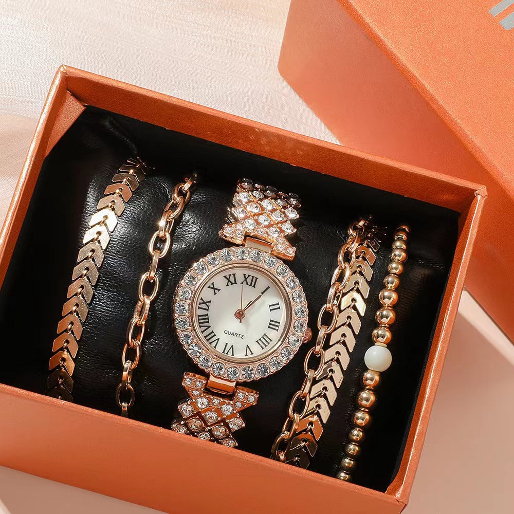 Diamond Women's Bracelet Watch Luxury Fashion Gift Box Watch Bracelet Six-piece Set