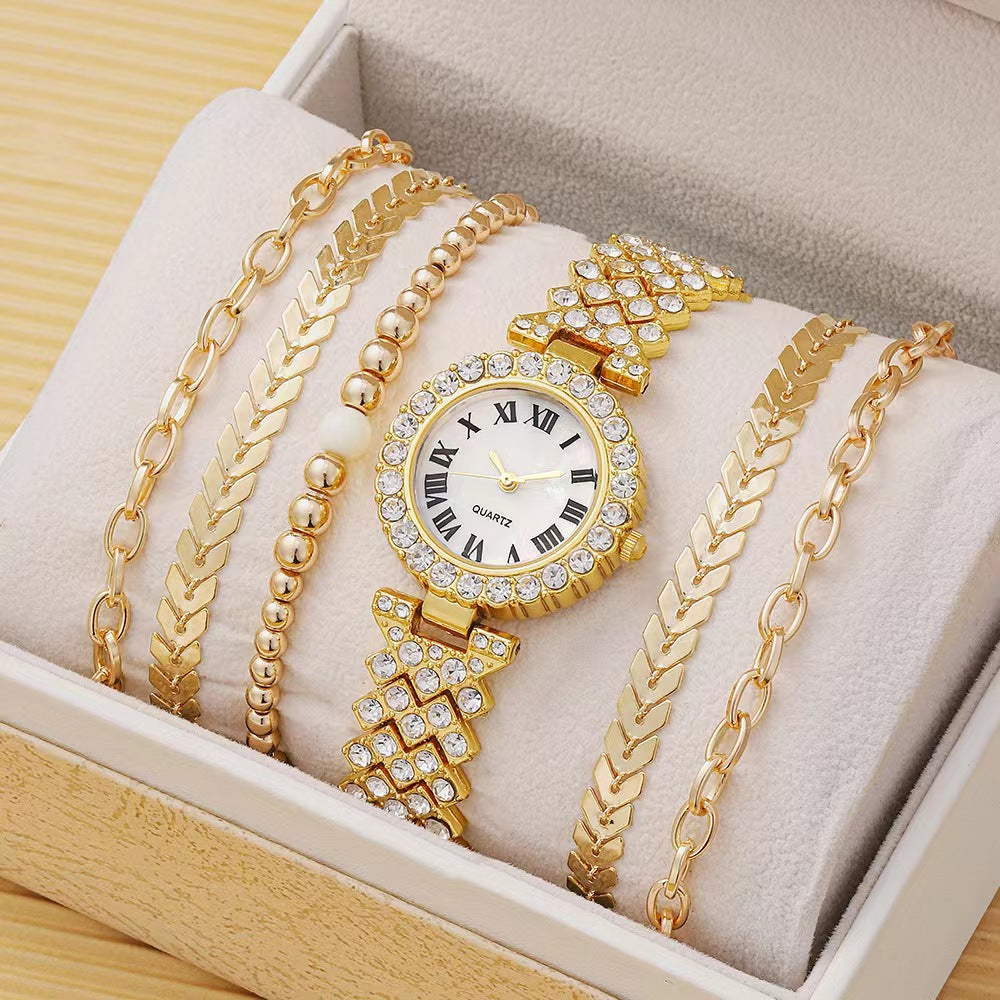 Diamond Women's Bracelet Watch Luxury Fashion Gift Box Watch Bracelet Six-piece Set