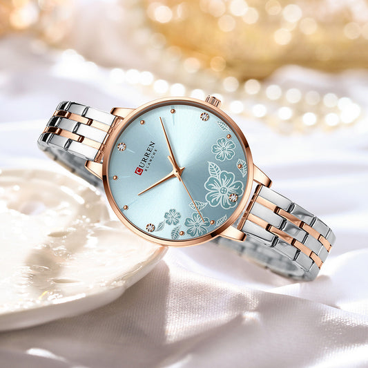 Women's Steel Belt Fashion Flower Casual Quartz Watch