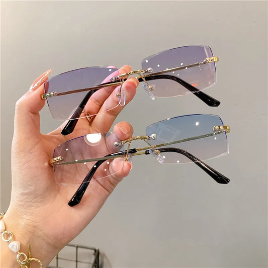 Shades for Women Wholesale Luxury Designer Brand Designer Sunglasses Rimless Glasses 2021 Vintage Rectangle Eyewear UV400